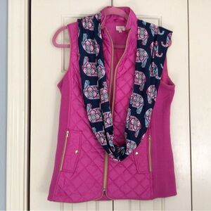 Top It Off Pink Quilted Vest size M with Scarf